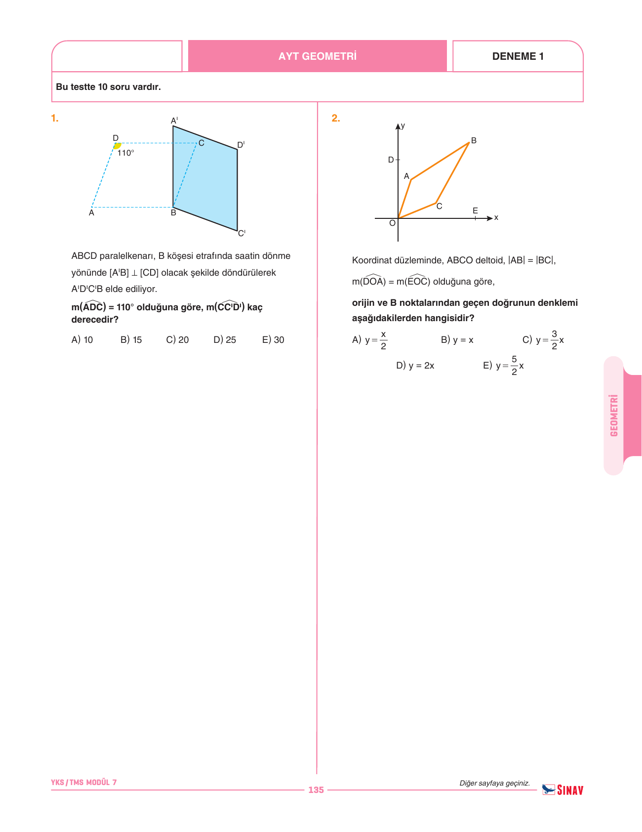 2026 12.Sınıf AYT Geometri Soru Modülü 7