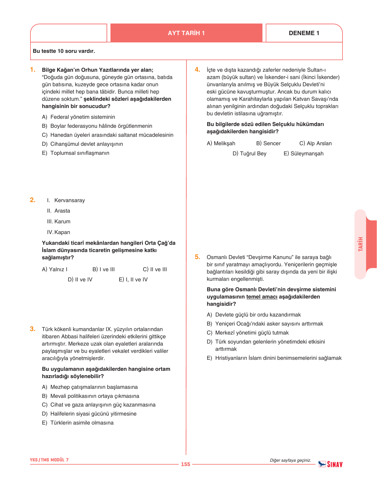 2026 12.Sınıf AYT TMS Tarih Soru Modülü 7